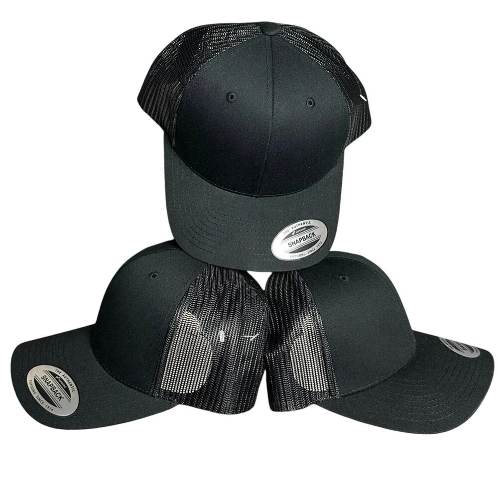 NWT trucker cap snapback hats set of 3 solid black mesh Yupoong Classics